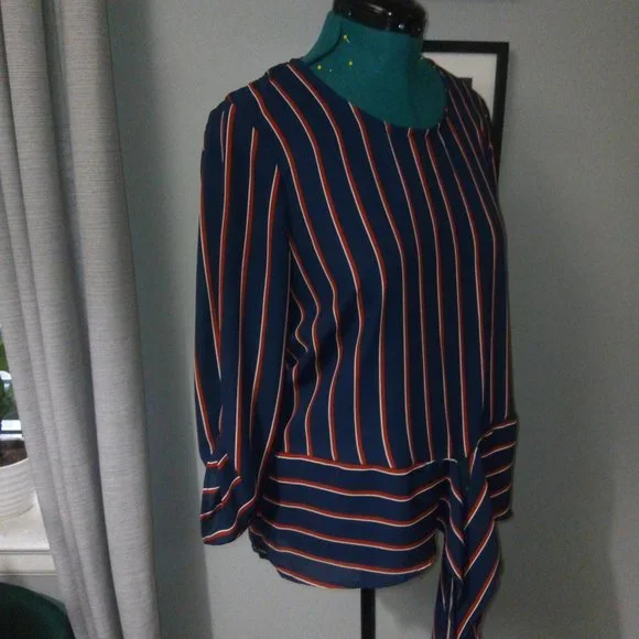 Maurice’s Pinstriped Tie Waist Blouse Sz Large Red White & Blue - Picture 8 of 15